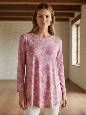 Dear Scarlett Soft & Comfortable Pink & Taupe Patterned Women's Top